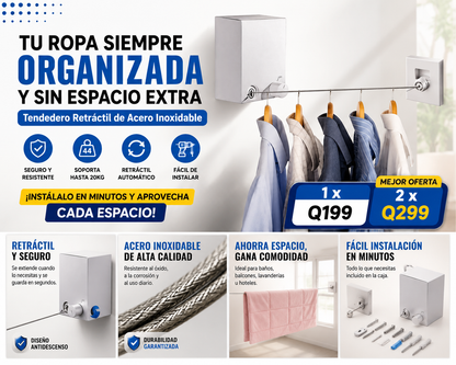 ¡MÁS ESPACIO Y MAS ORDEN! - Tendedero Retráctil + ENVÍO GRATIS 🎁