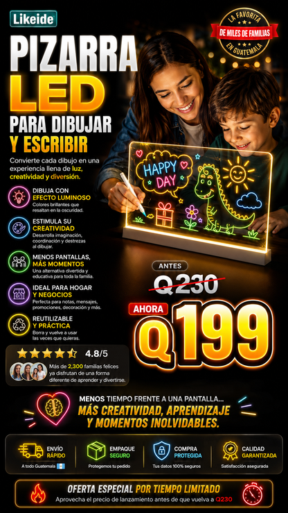 OFERTA ESPECIAL - Pizarra LED para dibujar y escribir + ENVÍO GRATIS 🚚