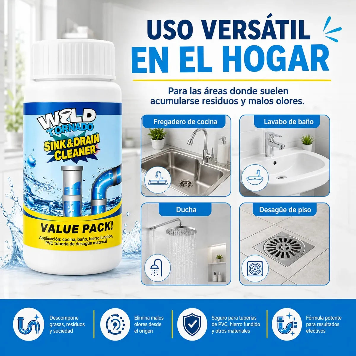 DESTAPA TUS TUBERIAS EN MINUTOS - Destapa Desagües WILD TORNADO + ENVIO GRATIS🎁
