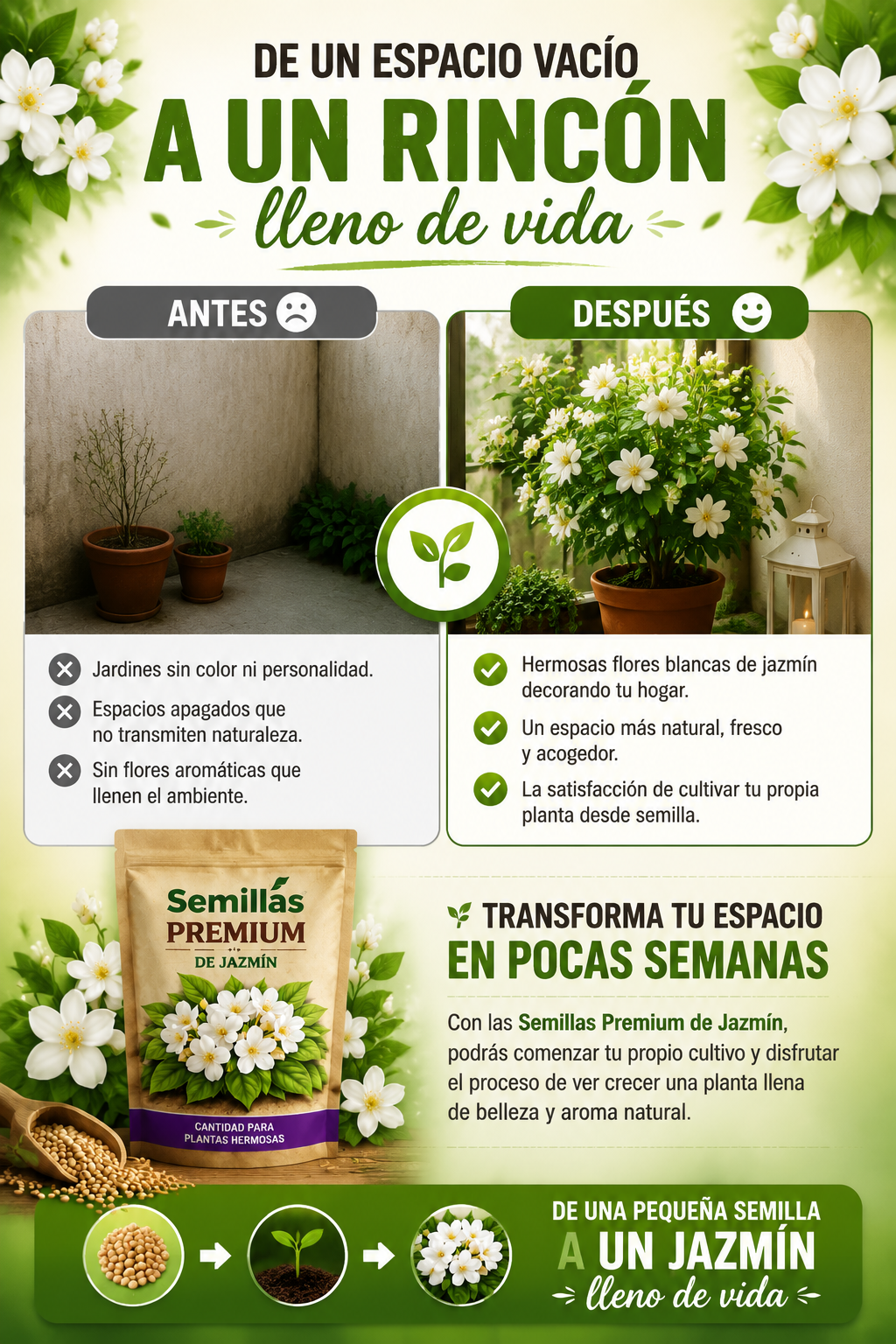 TU PROPIO JARDIN EN CASA - Semillas de Flores de Jazmín + ENVIO GRATIS 🚚
