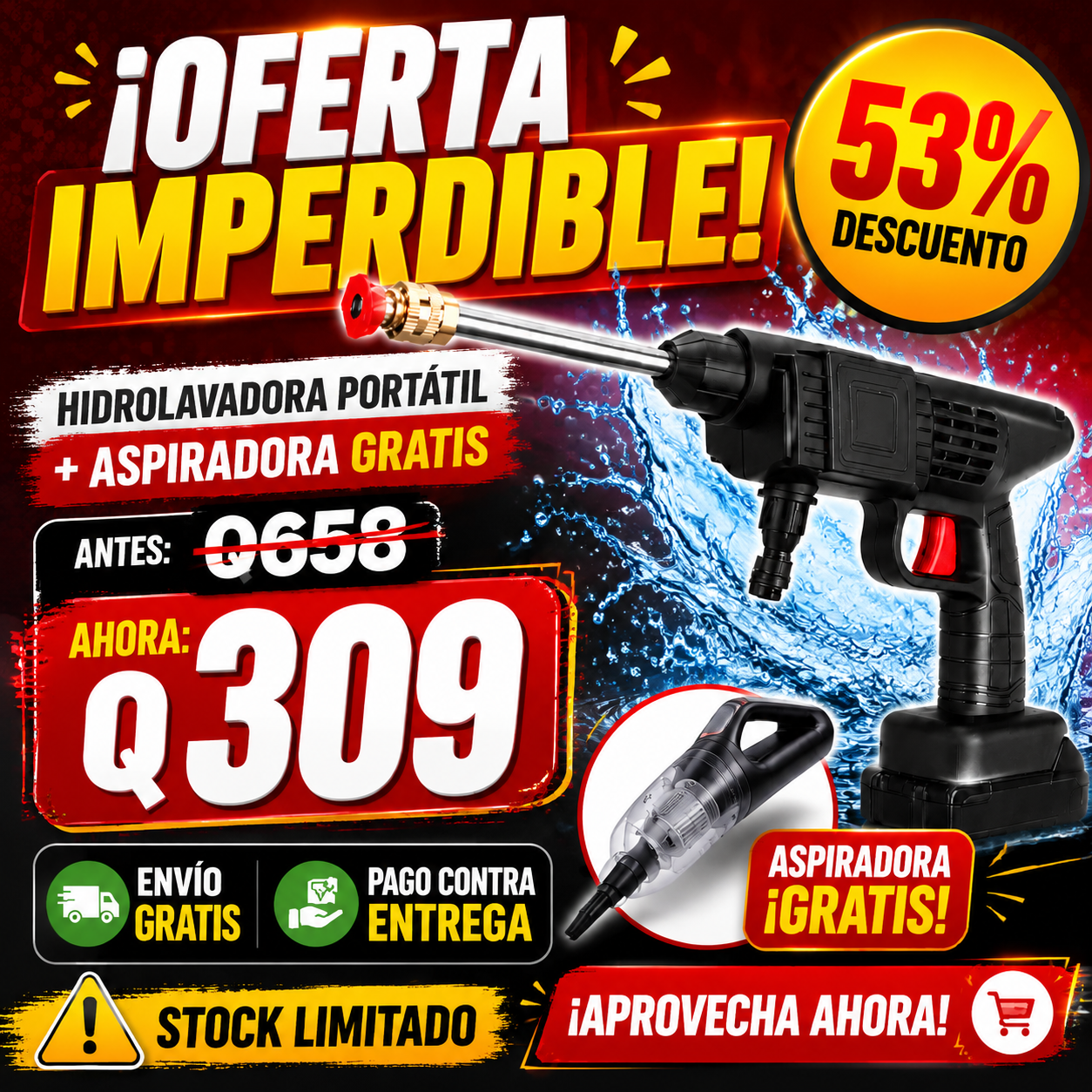 APROVECHA GRADIOSA OFERTA - Combo Hidrolavadora Inalámbrica y Aspiradora Portatil + ENVIO GRATIS 🚚