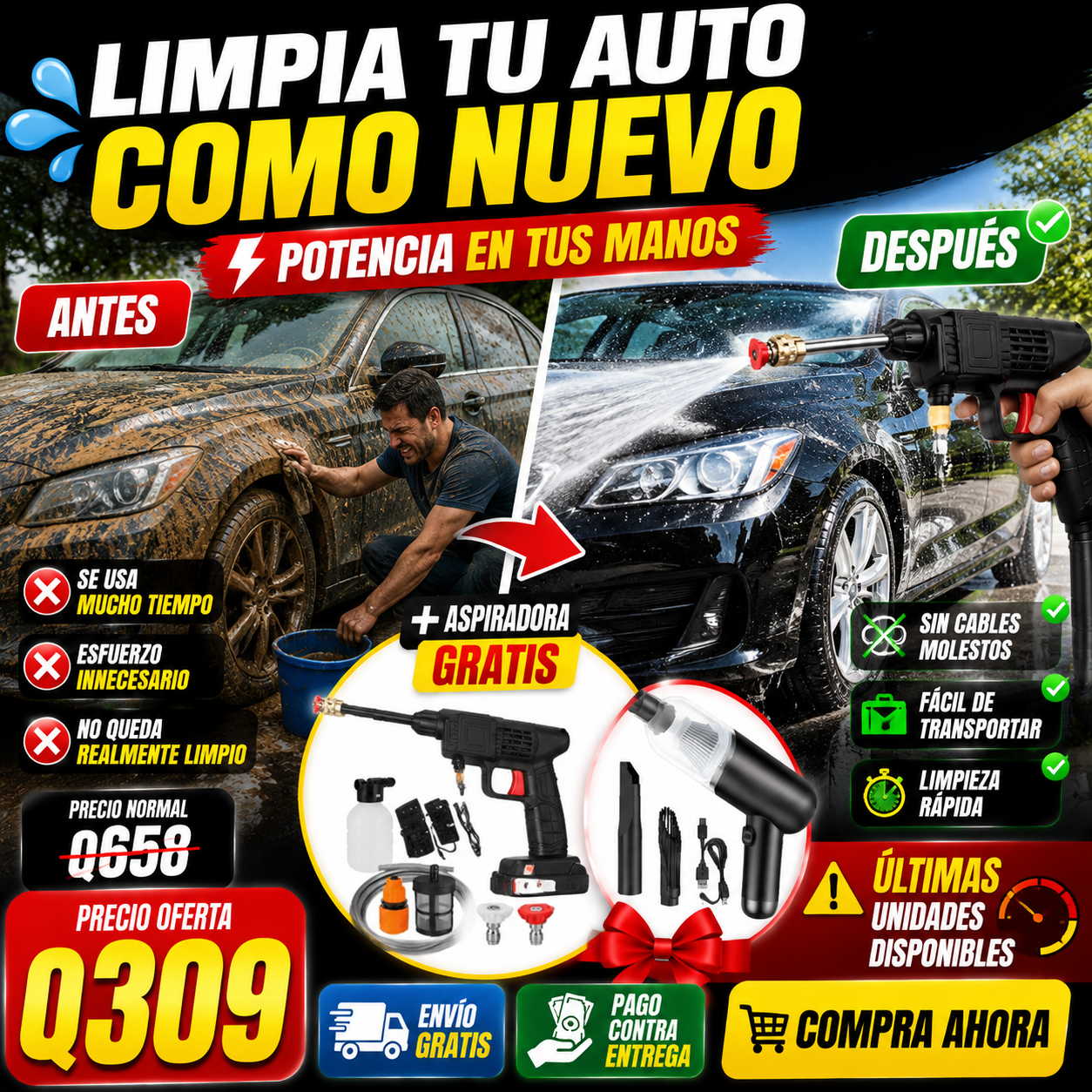APROVECHA GRADIOSA OFERTA - Combo Hidrolavadora Inalámbrica y Aspiradora Portatil + ENVIO GRATIS 🚚